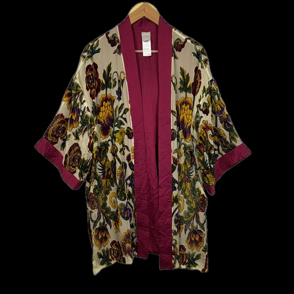 Chicos Womens Kimono Open Cardigan Topper L-XL Velvet Burnout Boho Gypsy Whimsy - Picture 1 of 14
